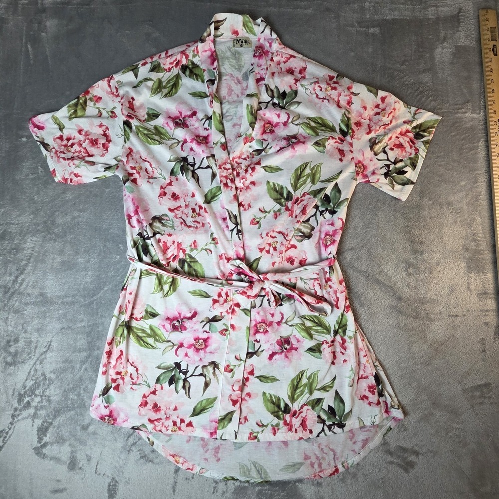 Show Me‎ Your Mumu Robe Womens O/S White Pink Floral Excellent Short Wrap Kimono